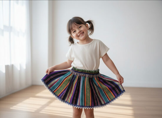 Stilizēti tautiskie svārki bērniem, VIOLETIE ar mežģīni, 80cm